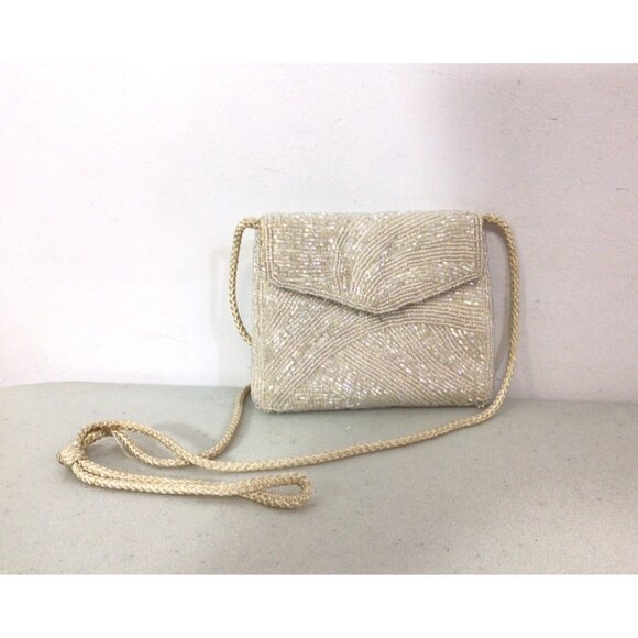 La Regale Ivory Sequin Beaded Bag Crossbody Made in Japan - Picture 1 of 5